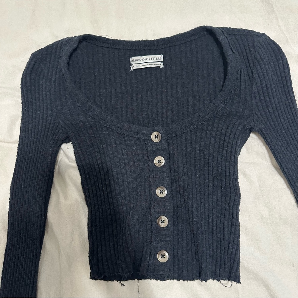 Urban Outfitters Black Ribbed Button-Up Top